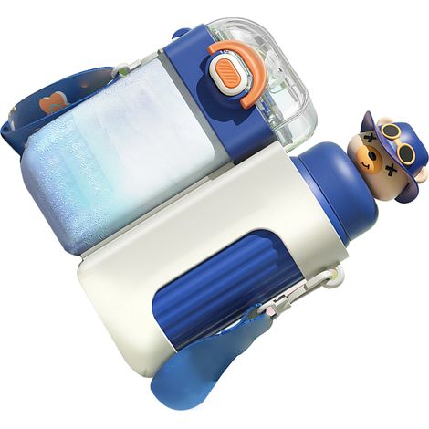 Gourde à paille grande capacité, étanche, mignonne et portable, double gourde pour enfants, bleue (1/5)