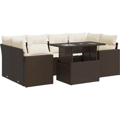 vidaXL Set Divani da Giardino 7 pz con Cuscini Marrone in Polyrattan (1/5)