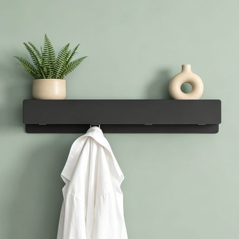 Mai & Mai Étagère Murale de Rangement en Acier Carbone Porte-Serviettes au Mur Support Rangement à Poser à Susprendre avec Crochets Cachés pour Salle de Bain Cuisine Noir Sablé 400×80×65 MM Stalo-11 (1/5)