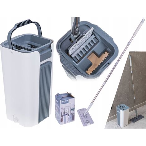 Set di mocio piatto con secchio a doppia camera, strizzatore e 2 panni in microfibra. (1/5)