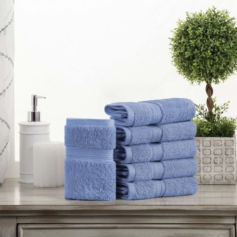 Lot de 6 gants de toilette en coton, ultra doux, épais, absorbants, lourds, pour salle de bain d'invités, hôtel, spa, salle de bain, douche, bleu denim (1/5)
