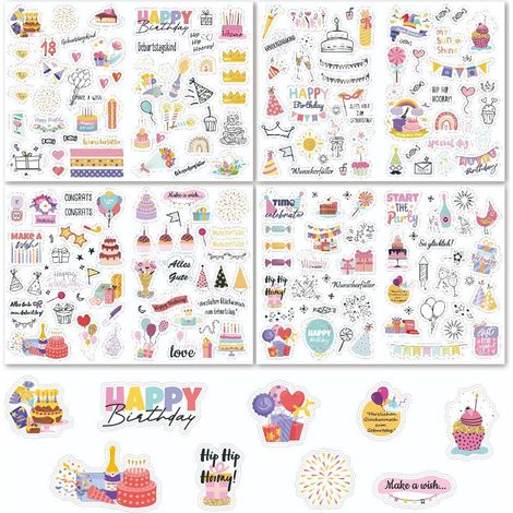 Sticker Anniversaire - 170 Motifs Différents - Auto-Adhésif Sans Résidu - Imperméable - Pour Carnets D'Invités Et Albums Photos - 4 Feuilles (1/5)