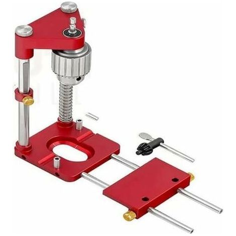 Localisateur de perceuse Guide de gabarit de perçage portable Positionneur de perforation precis Outil de travail du bois en acier pour charpentier, modele: Rouge (1/5)