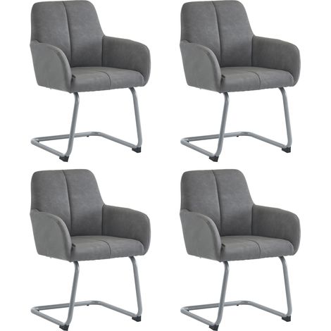 Lot de 4 chaises de salle à manger grises en microfibre avec pieds en acier incurvés (1/5)