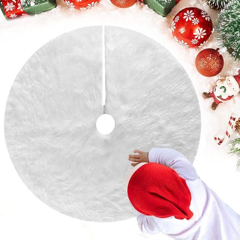 Jupe de sapin de Noël blanche Ø78 cm, tapis rond en peluche pour pied de sapin, couvre-pied décoratif pour intérieur et fête (1/5)