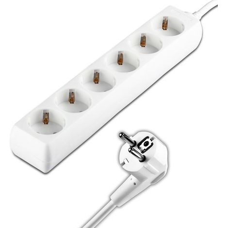 Regleta V-TAC con cable de 1,5 m, 6 tomas, 10 A, 2P + Schuko y enchufe Schuko, color blanco