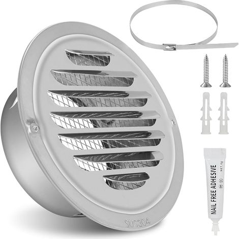 Grille Ventilation 100mm Ronde Inox avec Métallique Fine Maille pour Cuisine, Salle de Bain, Exterieur (1/5)