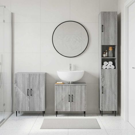 vidaXL 3 Piece Bathroom Cabinet Set HAARLEM Grey Sonoma (1/5)