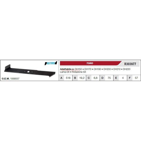 TORO tractor cortacésped cuchilla DH150 170 190 200 R303977 (1/2)