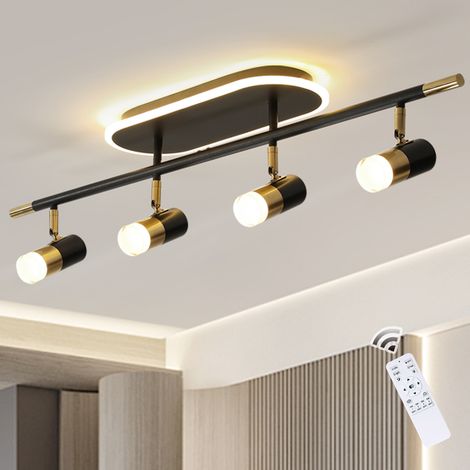 Ganeed Modern LED Ceiling Lights, Dimmable 4-Light Flush Mount Ceiling Lamp Fixture with Remote, Black and Gold Directional Ceiling Ligting for Hallway Kitchen Bedroom Entry