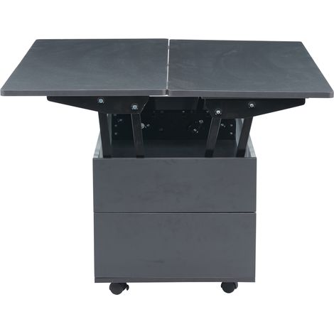 1009865cm Couchtisch Höhenverstellbarer Kaffeetisch mit Verstecktem Stauraum und Ablage, Wohnzimmertisch mit Rollen und Schubladen, multifunktionaler Esstisch mit großem Stauraum, grau-weiße Spleiße