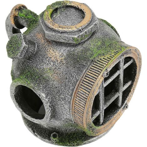 Décoration d'aquarium en résine représentant un casque, une cachette sans produits toxiques, idéale pour les poissons d'eau douce. (1/3)