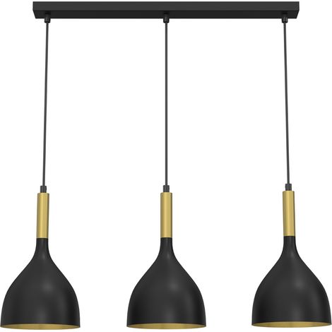Suspension noir-or 3 abat-jour 72cm Noak E27 Luminex