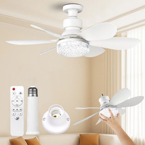 Ventilador de techo con luz y mando a distancia, 52 cm 30 W, 1800 lúmenes, 3000-6500 K, 3 colores y 3 velocidades, con casquillo E27, modelo pequeño para dormitorio y cocina. (1/5)