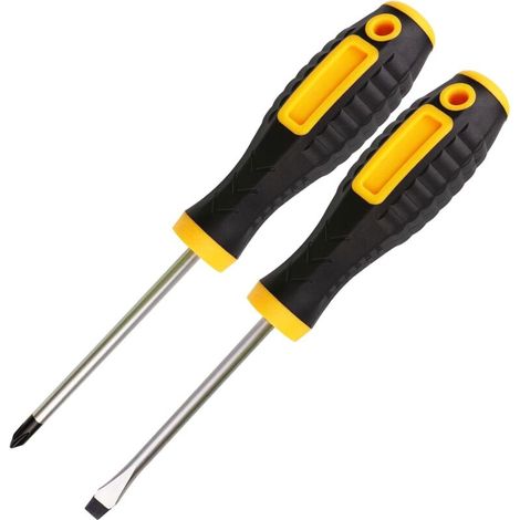 Set di cacciaviti a croce e a testa piatta da 10 cm, set di cacciaviti magnetici da 2 pezzi, cacciavite a croce a testa piatta, impugnatura morbida, cacciavite antiscivolo (1/4)