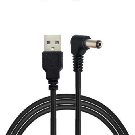 2 Câble de Charge USB 2.0 Type A mâle vers connecteur cylindrique à Angle Droit de 90 degrés. 5.5 x 2.1 mm. CC 5 V. 80 cm