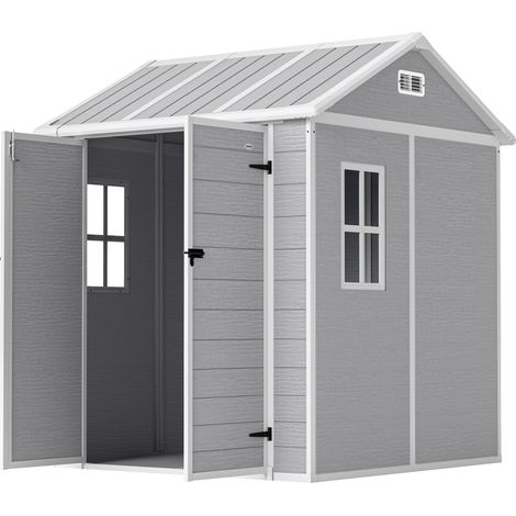Abri de jardin en résine avec sol, 2 portes avec serrure, fenêtre, 1.8x1.8m, gris (1/5)