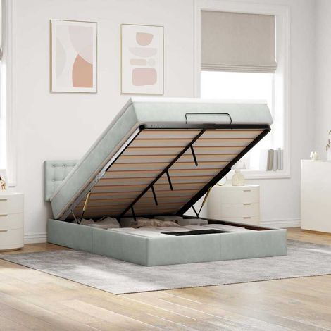 vidaXL Cadre de lit ottoman et matelas gris clair 140x190 velours (1/5)