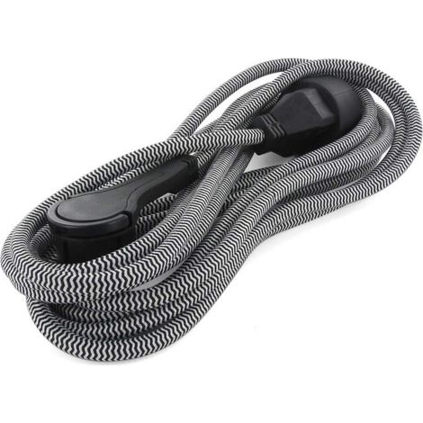 Cavo di prolunga tessile nero/bianco - con spina piatta nera - 3m (SCH)