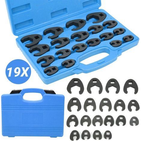 19PCS  Jeu de clés mixtes Crowfoot, Jeu de clés mixtes, 8-32mm avec boîte en plastique (1/5)