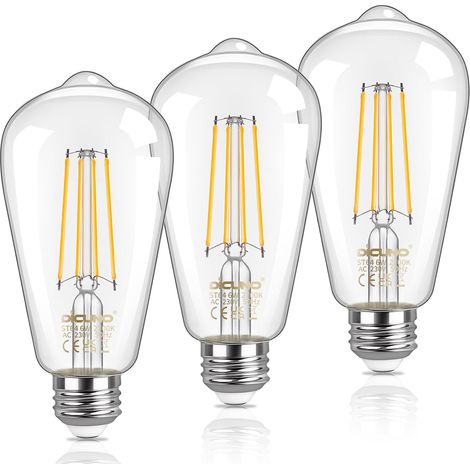 Ampoule LED E27 Filament, 6W=60W, Blanc chaud 2700K, 810lm, Lot de 3 (1/5)