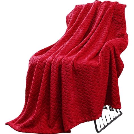 Grande couverture rouge en flanelle polaire, jeté de canapé 120x200 CM, tissage Jacquard doux à motif de feuilles pour canapé (1/5)
