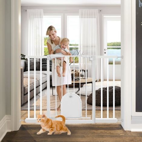 Barrière de sécurité pour escaliers et portes (bébé/animal) – 78 cm, fermeture automatique, réglable, double verrouillage (1/5)