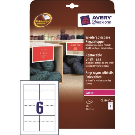 60x Wiederablösbare Regalstopper Weiß 85x55mm (1/5)