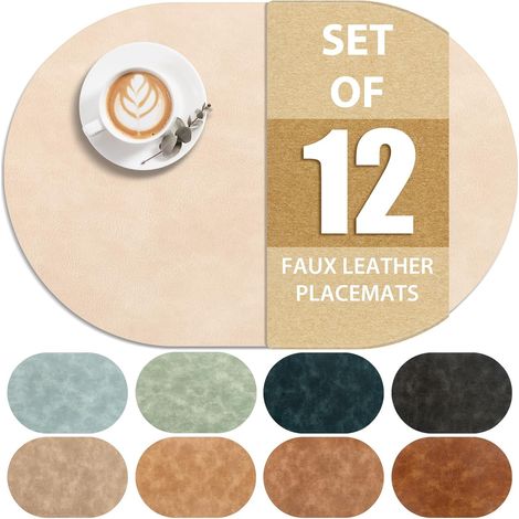 Lot de 12 sets de table ovales résistants à la chaleur, lavables, 30,5 x 43,2 cm, imperméables et faciles à nettoyer pour cuisine, salle à manger, beige'Beige 12Pcs, 12" x 17"'Beige'12Pcs, 12" x 17" (1/5)