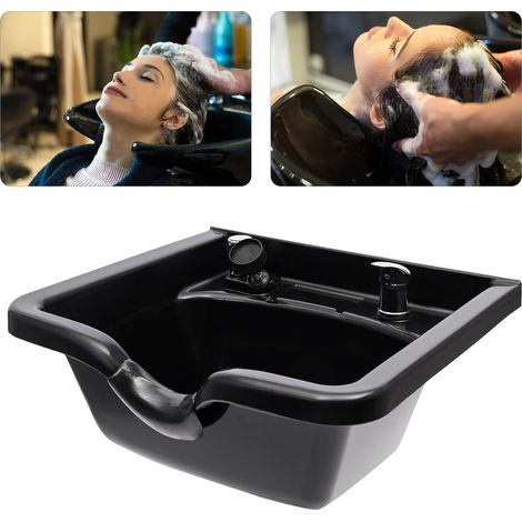 Lavabo professionnel, lavabo profond en ABS avec dossier, destiné aux salons de coiffure, aux coiffeurs et aux barbiers. Lavabo noir de 55,5 x 50 x 25 cm, livré avec les accessoires de montage (1/5)