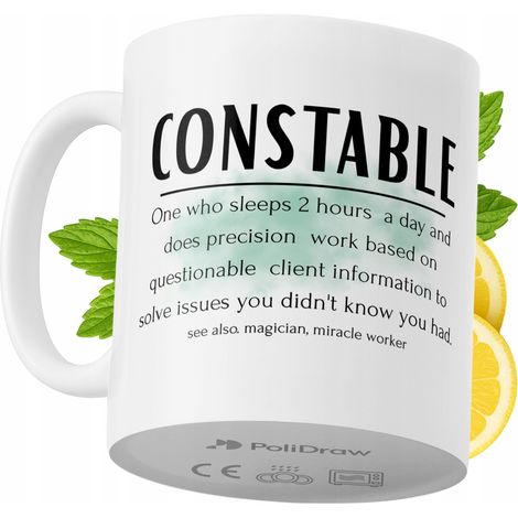 Taza de café/té divertida con diseño de texto humorístico para un agente de policía. Taza ideal para cumpleaños, santos, días festivos y ocasiones especiales. Color blanco, 330 ml. (1/5)