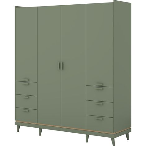 Armario NOKI – 4 puertas verde y madera – Estilo escandinavo