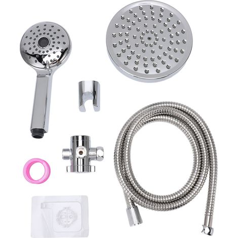 Set di due soffioni doccia rotondi 2 in 1 da 15 cm (6 pollici) con finitura zincata e tubo flessibile per bagno (argento). (1/2)