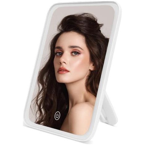White Portable Illuminated Makeup Mirror, Tabletop Mirror with 37 LED Light and Touch Screen, Desktop Mirror with 3 Types of Lights and USB Cable for Makeup and Shaving (1/5)