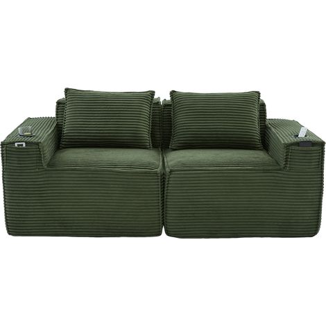 Modulares 2-Sitzer-Sofa in Cord, mit Becherhaltern und Seitentaschen, Grün (1/5)