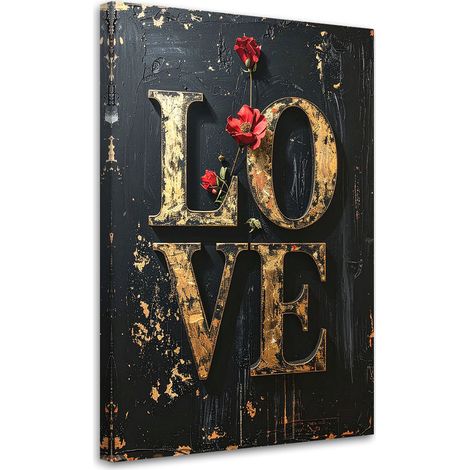 Stampe su Tela, Iscrizione d'amore in stile retrò su sfondo nero, 20x30 (1/5)