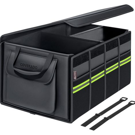 Organisateur de coffre de voiture pliable en cuir Nappa 70L avec couvercle et séparateurs (1/5)