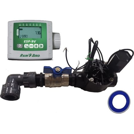 Système d'arrosage automatique de jardin avec 1 zone avec programmateur ESP 9V et électrovanne Rain Bird HV 1'' 24v