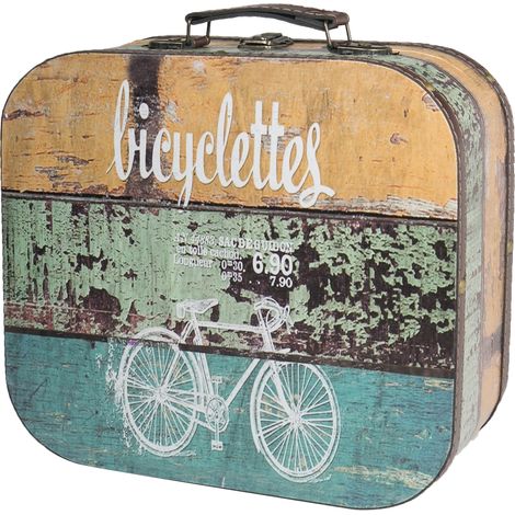 HMF Vintage Koffer aus Holz, große Aufbewahrungsbox mit Deckel und Ledergriff, stilvolle Aufbewahrung als Geschenkidee für Hochzeit oder Geburtstag, Deko Fahrrad, 32 x 29,5 x 12 cm (1/4)
