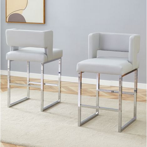 MEUBLIV Lot de 2 chaises de bar gris clair 41,4x49,5x96,4 cm – dossier rembourré (1/5)