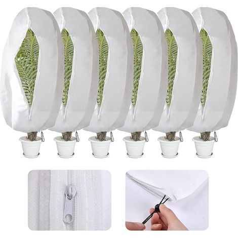 Lot de 6 sacs de protection hivernale pour plantes, antigel, grand pour plantes en pot, avec fermeture éclair, cordon de serrage, respirants, indéchirables, 120 x 80 cm (1/5)