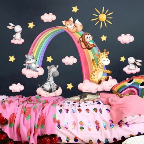 Stickers Muraux Licorne - - Autocollant Mural Arc-en-ciel Animal Decoration Chambre Bebe Fille Le Salon Pépinière Mur (1/5)