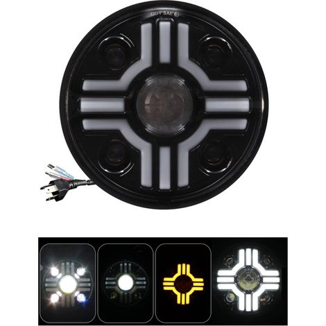 Universaler 7-Zoll (18 cm) LED-Scheinwerfer/Lampe, Halogen, 12V–24V, Abblend-/Fernlicht mit DRL-Tagfahrlicht, Blinker, weiß-gelb