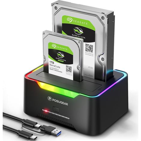Dock Disque Durs, USB3.0 Station d'accueil Disque Dur pour 2,5 et 3,5 Pouces SATA HDD/SSD Jusqu'à 40 to, Fonction clonage Hors Ligne Prend en Charge UASP Double Baie