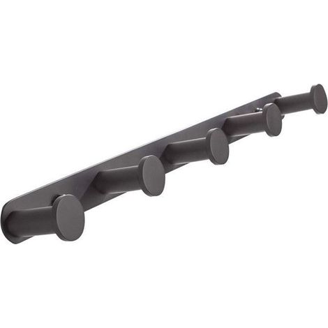 Schwarze Wandgarderobe, 36,5 cm, mit 5 Haken aus Edelstahl.