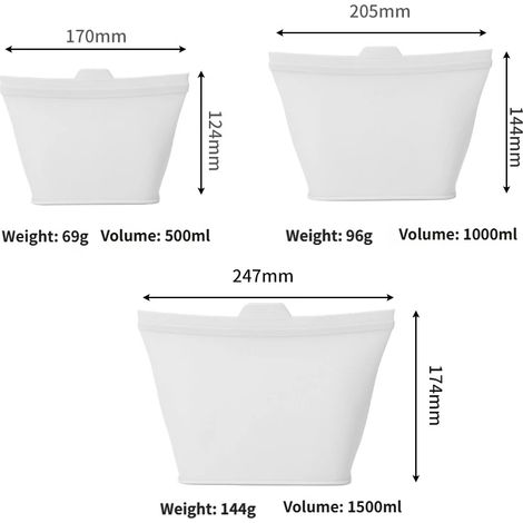 Sacs transparents réutilisables en silicone de haute qualité, lot de 3, pour la conservation des aliments, sacs à lunch, durables. (1/4)