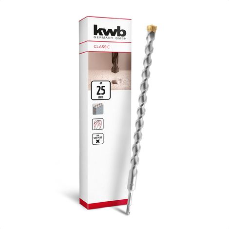 kwb Foret SDS Plus, foret marteau SDS Plus (Ø 25 mm x 460/400 mm, avec tranchant en métal dur 4X extrêmement rapide, pour béton armé, pierre & maçonnerie) (1/5)