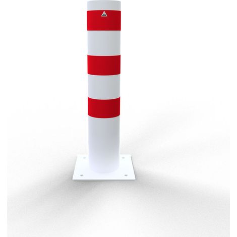 Schake Stahlrohrpoller ortsfest aus Stahlrohr verzinkt Ø193x3,6mm weiß beschichtet mit rot reflektierenden Leuchtstreifen zum Aufdübeln 1000mm Gesamtlänge