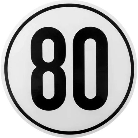 Autocollant limitation de vitesse 80 km/h diamètre 200mm plastique noir blanc tracteur remorque caravane