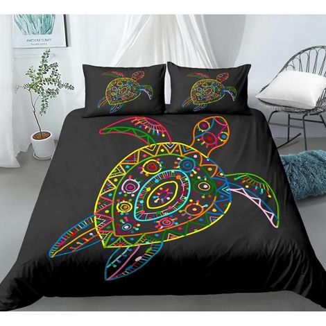Tortue De Mer Vie Marine 3D Housse De Couettes Parure De Lit 90X190 Cm Imprimer 3 Pièces Microfibre Ensemble Literie 2Taies - 3PT (1/4)